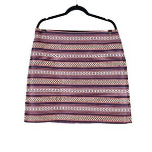 Loft Womens Orange Red Blue Geometric Stripe Damask Mini Skirt Size 14 NWT